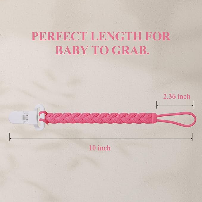 4 Pcs Pink Baby Silicone Teething Pacifier Clip,One-piece Design,Woven Shape,BPA Free.