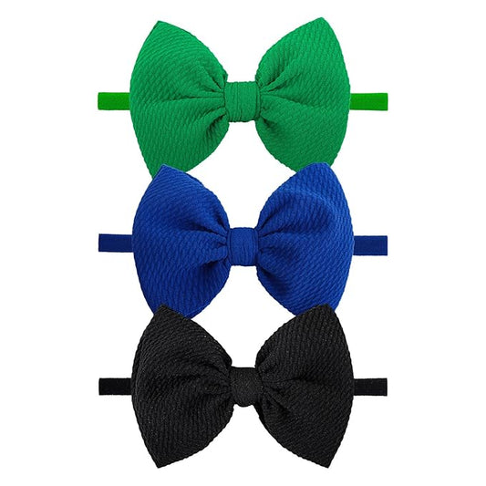 3PCS 4.5’’ Hair Bows for Baby Girls Newborn Infant Toddler Headbands Blue & Green & Black Bow of Hair Accessories Soft Girl Head Wraps