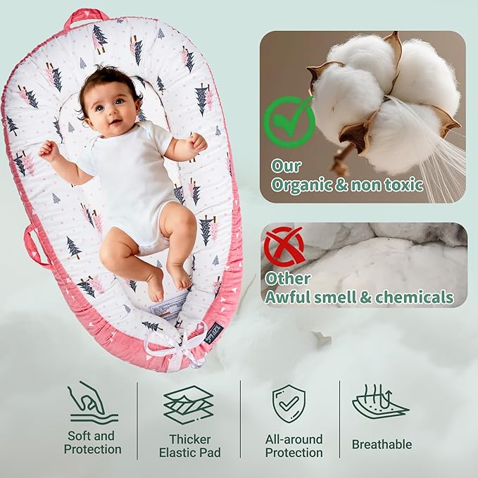 Infant Support Cushions | Baby Lounger | Organic Cotton Infant Lounger | Reversible, Adjustable & Portable Floor Lounger | Supervised Use | Soft, Breathable, Washable Cover (Pink)