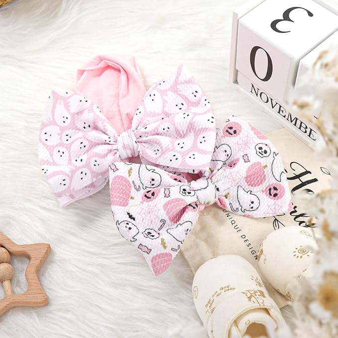 YanJie Halloween Baby Headbands Bow Ghost Hair Bow Baby Pink Halloween Bow baby White Halloween Bows Newborn Bows Infant Halloween Hair Accessorie