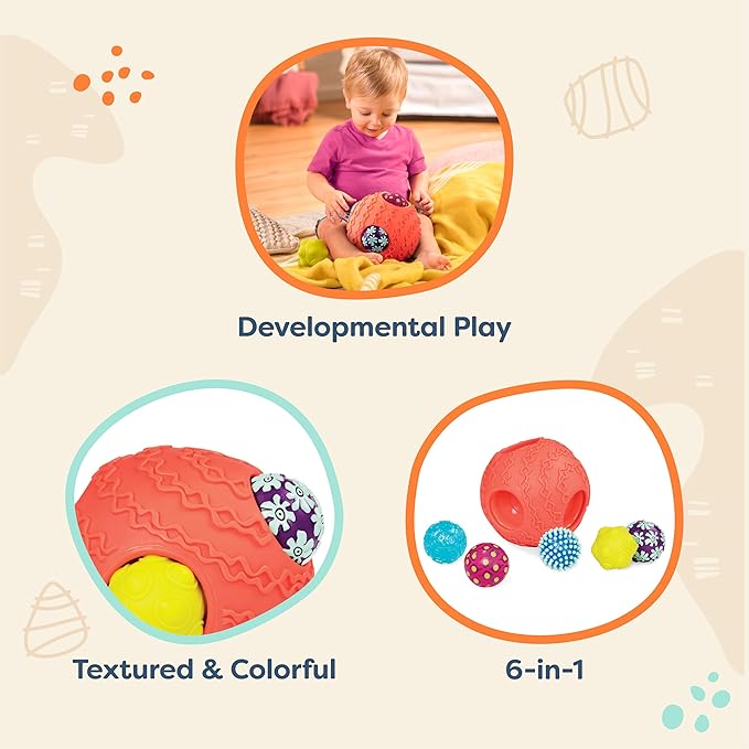 B. toys – Sensory Baby Toys Set with Textured Balls – 6 Pieces Development Set with Large Ball & 5 Small Balls with Different Textures for Tactile Stimulation & Motor Skills Development, 6+ Months