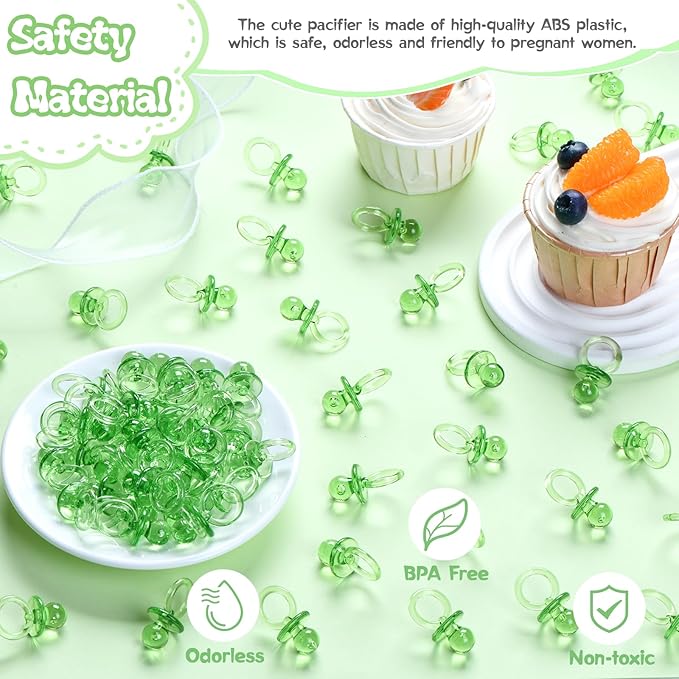 50 Pcs Mini Pacifiers Baby Shower Games Boy Girl, 1.25 Inch Cute Baby Shower Pacifiers, Bulk Acrylic Pacifier for Party Table Scatter, Pacifier Hunt Game, Gender Reveal Decoration Party Favors(Green)