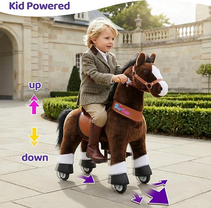 PonyCycle Ride on Horse Toy Walking Rocking Horses Classic Model U (with Brake/ 36" Height/Size 4 for Age 4-7 Boy Gifts) Ride Horse Giddy up Pony Animal Toys Chocolate Brown Ux421
