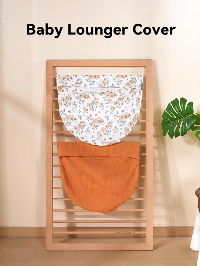 TILLYOU Muslin Baby Lounger Cover, 100% Cotton Newborn Lounger Cover, 2 Pack Baby Nest Slipcover for Boys Girls, Cover Only, Yellow Flower