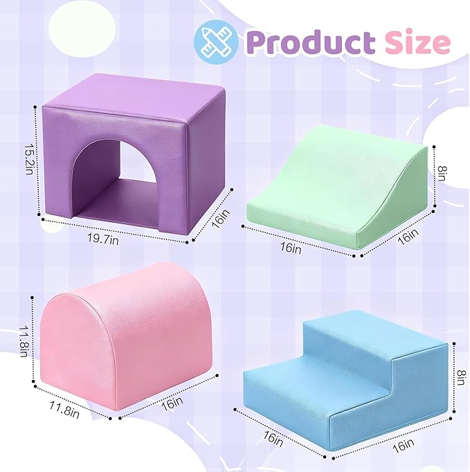 Sumbababy Soft Climbing Blocks Set for Toddlers: 4 PCS Foam Play Structures with Tunnel - Indoor Playground for Kids with Slide and Stairs - Safe Play Gym for Boys and Girls