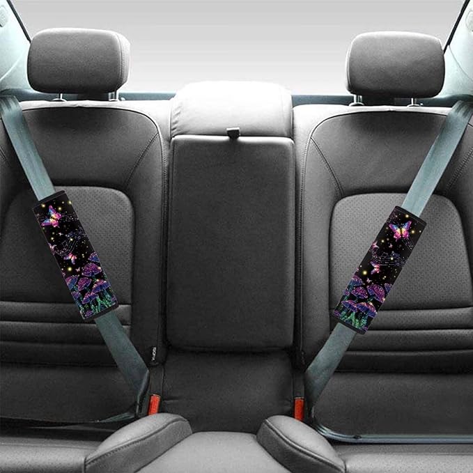 UNICEU Mushroom Butterfly Print Auto Seat Belt Cover Shoulder Pad for Most Vehicle SUV Truck 2Piece Set Car Accessory for Women