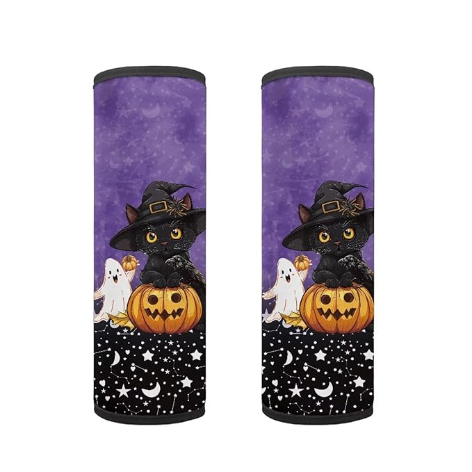 Biyejit Black Cat Pumpkins Car Seat Strap Covers for Kids Baby, Halloween Decor Anti-Slip Soft Car Seat Strap for All Car Seats, Stroller, Pushcar, Backpack Shoulder Pads