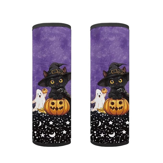Biyejit Black Cat Pumpkins Car Seat Strap Covers for Kids Baby, Halloween Decor Anti-Slip Soft Car Seat Strap for All Car Seats, Stroller, Pushcar, Backpack Shoulder Pads