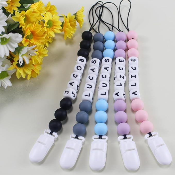 Personalized Pacifier Clip with Name, Customized Pacifier Holder Clip for Baby, Fit All Pacifiers