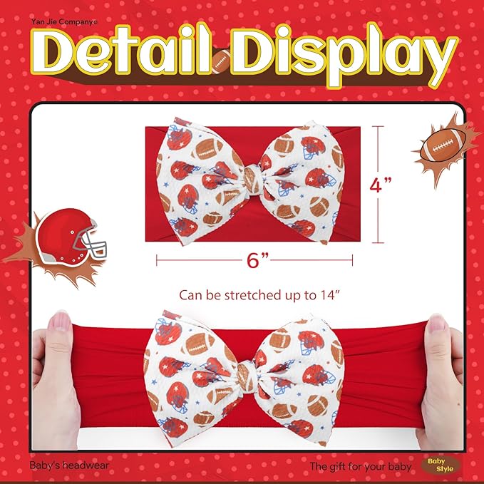 Baby Girl Football Headbands Hair Bows Super Bowl Hair Accessories for Newborn Infant Toddler Babies Headband Baby Girl Football Outfit
