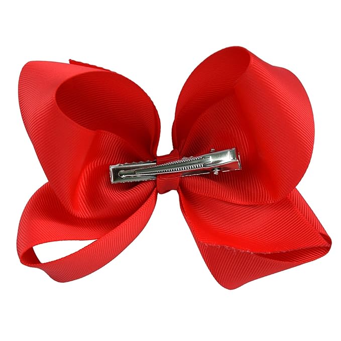 DEEKA 16 PCS 4" Hand-made Hair Bow Grosgrain Ribbon Solid Color Hair Bow Alligator Clips Hair Accessories for Little Teen Toddler Girls -Red