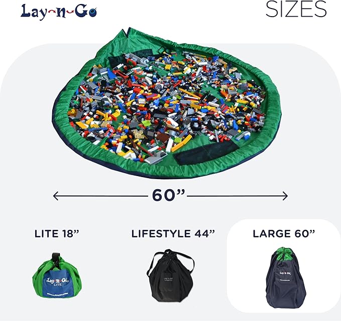 Lay-n-Go Layflat Portable Drawstring Cinch Storage Toy & Mini Figures Organizer & Play Mat, Mesh Pockets, Home & Travel, Kids & Toddlers Playdates, 2 Straps for Backpack, Durable, Machine Washable