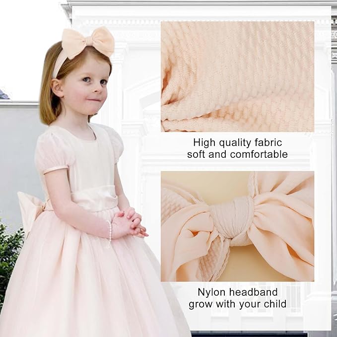 Handmade Large Knot Tied Bow Headband - Stretchy Nylon Soft Elastic Wide Headwraps for Newborns in 12 Colors