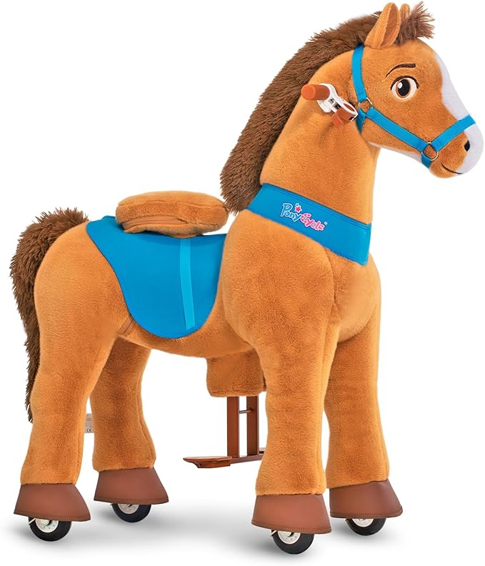 PonyCycle Kids Horse Ride on Toys Plush Interactive Riding Horse Essential Model E for Toddlers 3-4 Walking Rocking Horse, No Electricity, Giddy up Riding Gifts Toys Brown E337