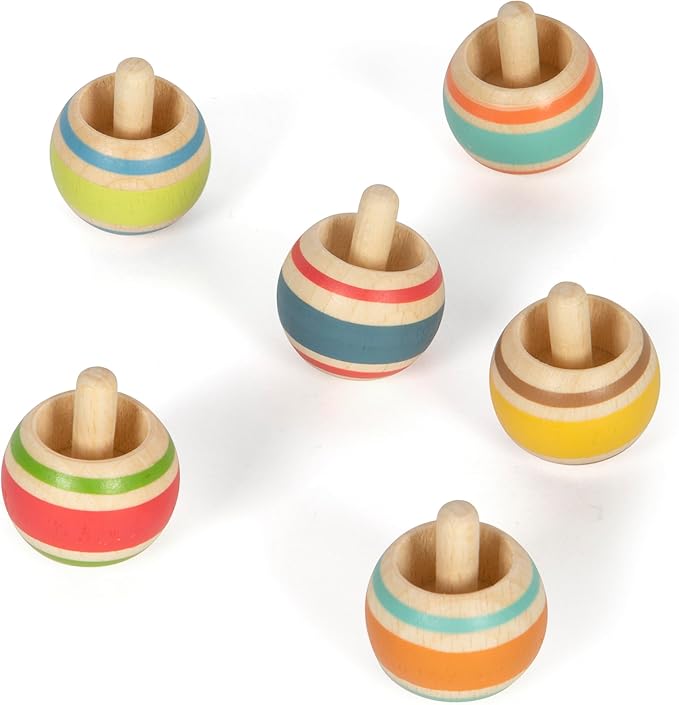small foot Wooden Set, Small Gift, 6 Tops, Entertainment for Kids Aged 3+ Years Old, 12606, Multicoloured