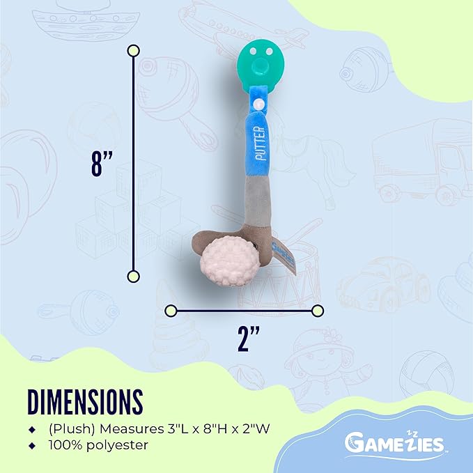 Gamezies Baby Boy and Girl Silicone Golf Plush Pacifier Removable, Washable Plush Toy CPSIA Tested, BPA-Free 0-6 Months