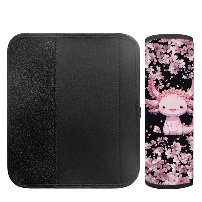 Biyejit 2 Pack Baby Car Seat Belt Covers, Cherry Blossom Axolotl Car Seat Strap Covers for Boys Girls, Soft Car Seat Neck Cover, Newborn Car Seat Straps Shoulder Protectors