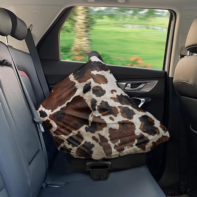 Wanyint Brown Black Cow Print Stretchy Baby Car Seat Covers Carseat Canopy Baby Breastfeeding Stroller High Chair Shopping Cart Cover, Multi Use Nursing Scarf Infant Stroller Cover