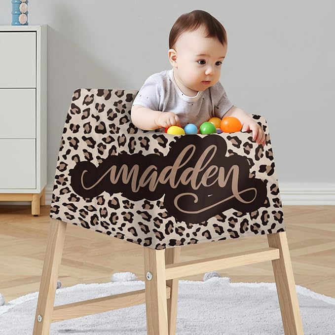 Personalized Baby Car Seat Cover Stroller Canopy: Custom Name Newborn Baby Boy Girl Elastic Leopard Pattern Nursing Cover for Moms First Birthday Gift(one Size)