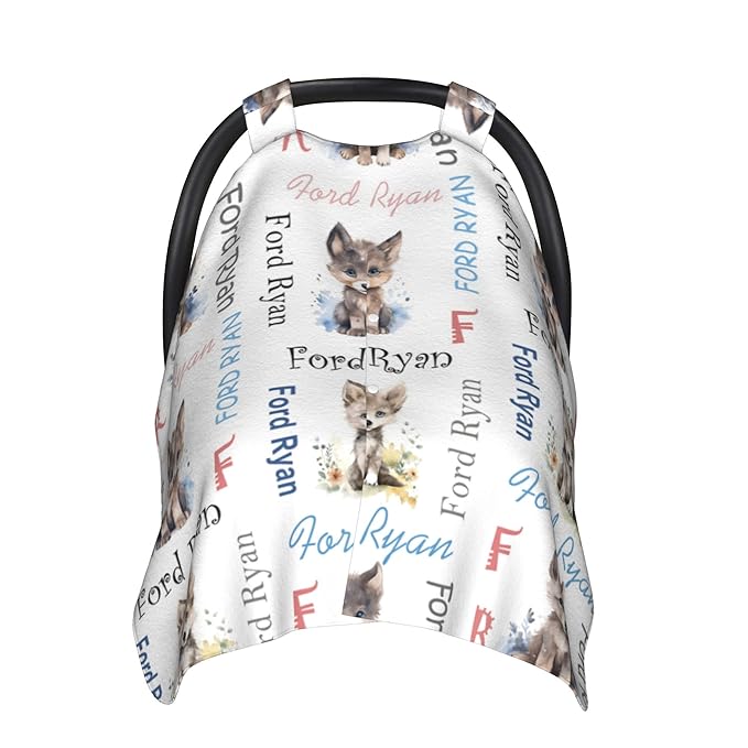 Personalized Winter Car Seat Covers for Babies with Name Wolf Minky Baby Car Seat Cover for Boys Girls Custom Infant Carseat Covers Baby Blanket Nursing Cover Breastfeeding Scarf