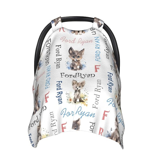 Personalized Winter Car Seat Covers for Babies with Name Wolf Minky Baby Car Seat Cover for Boys Girls Custom Infant Carseat Covers Baby Blanket Nursing Cover Breastfeeding Scarf