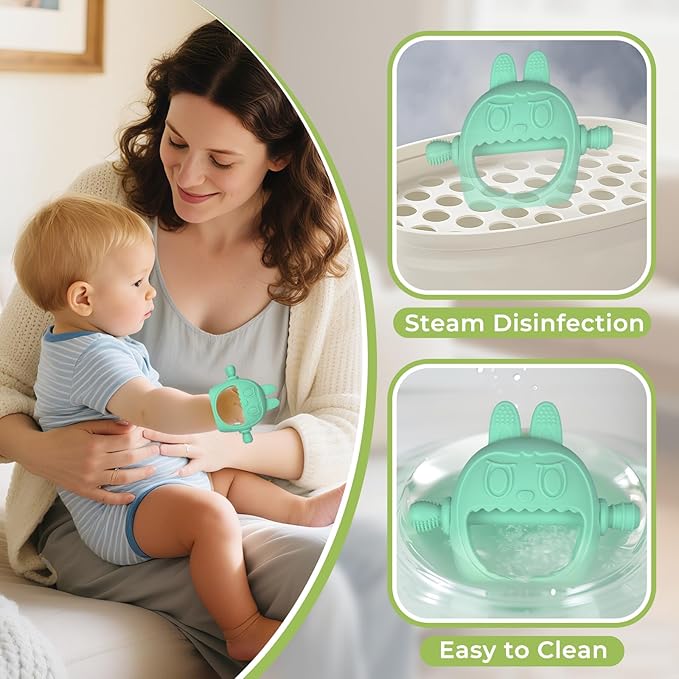 Teething Toys 3-18 Months Baby Teether Toy Toddler Remote Teether for Babies Silicone Hand Teether Mitten Control Remote Teething Glove Set, BPA Free