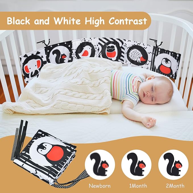 Vicloon Black and White High Contrast Baby Toys, Soft Baby Book for Newborn 0-3-6-12 Months, Infant Tummy Time Toys, Early Education Sensory Toys, Visual Stimulation Folding Cloth Book for Boys Girls