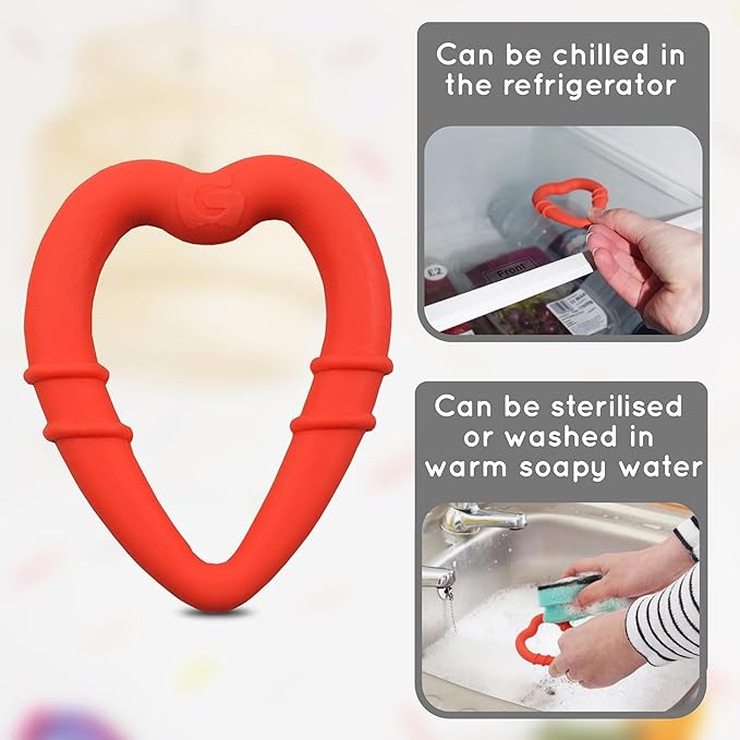 Gummee Heart-Shaped Silicone Baby Teether Teething Ring BPA Phthalate Free Non Toxic Toy 3 Months+ Red