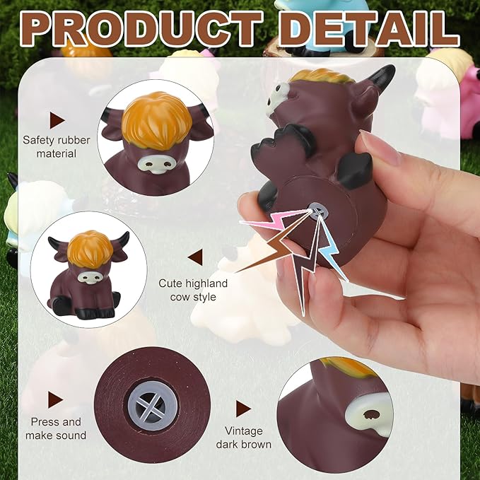 50 Pcs Highland Cow Rubber Figurines,Mini Rubber Cows Bath Float Squeaky Highland Cow Toys for Baby Shower Birthday Gift (2x2x1.8 inches)
