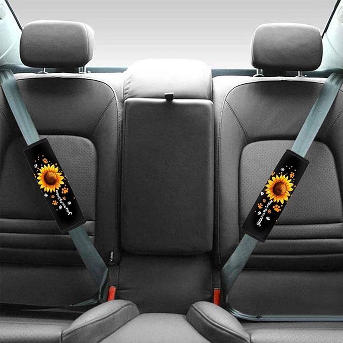 UNICEU Yellow Sunflower Dog Paw Seatbelt Pad for Car Universal Fit Automotive Seat Belt Shoulder Pad for Women Men,Backpack Shoulder Strap Covers