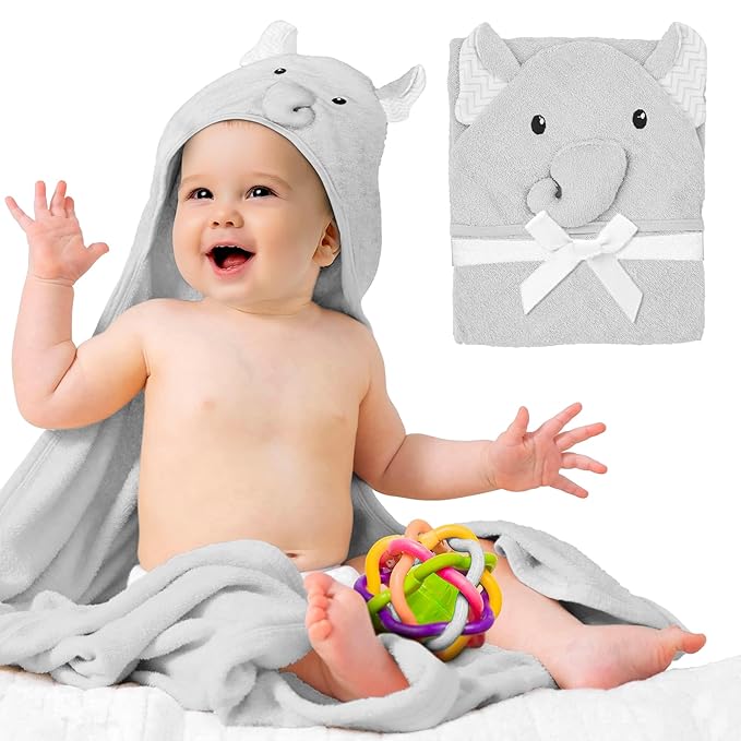 Hooded Baby Towels 33 x 33 Inch. White Terry Cotton Bath Towels Hooded with Bear Face and Ears. Hooded Towels for Baby. Soft Toddler Towels for Boy, Girl. Absorbent Hooded Towel