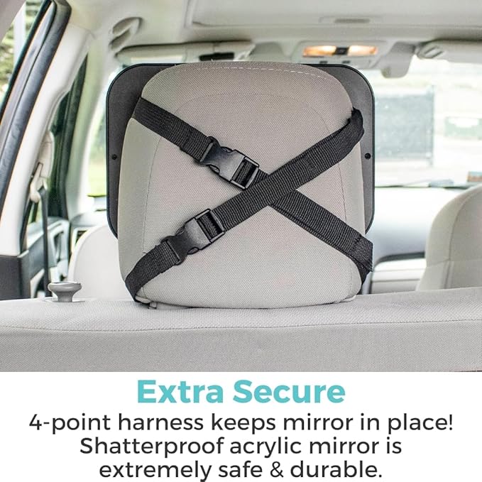 Toddleroo by North States - Baby Car Mirror: Rear Facing Car Seat Mirror for Baby - Wide Shatterproof Infant Mirror for Car - Black