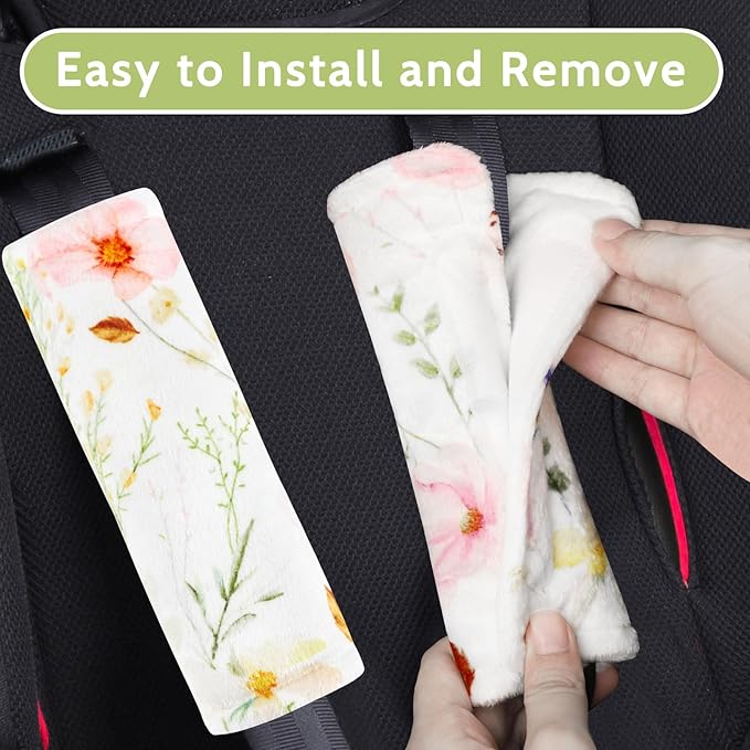 Carseat Strap Covers for Babies, Soft Seatbelt Covers for Kids, Reversible Baby Car Seat Strap Covers, Size: 6.5 x 6.5 inch, for Baby Car Seat, Stroller, Swing, High Chair, Colourful Flowers