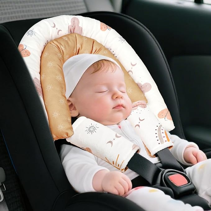 Baby Car Seat Head Support & Strap Covers, Upgraded 2-in-1 Infant Car Seat Insert Cushion for Newborn Girls, Perfect for Carseat, Stroller, Swing, Extra Soft, Boho Rainbow