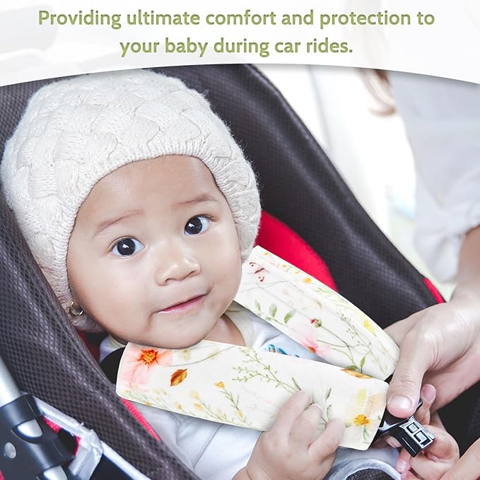 Carseat Strap Covers for Babies, Soft Seatbelt Covers for Kids, Reversible Baby Car Seat Strap Covers, Size: 6.5 x 6.5 inch, for Baby Car Seat, Stroller, Swing, High Chair, Colourful Flowers