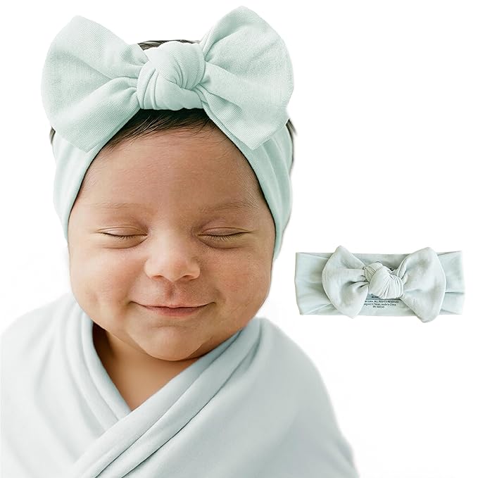 Caden Lane Baby Headwrap with Knotted Bow, Soft & Stretchy Bamboo Viscose, Comfortable Infant Hairband for Newborn & Toddler Girls, Ideal Gift for Baby Shower & Milestone Celebration, Lily Pad Green