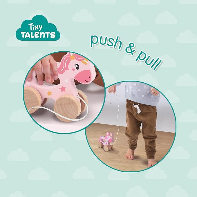 SES Creative 13137 - Push and Pull 2 in 1 Wooden Unicorn, Real Wood, Modern Design, Made for Children 18 Months and Older
