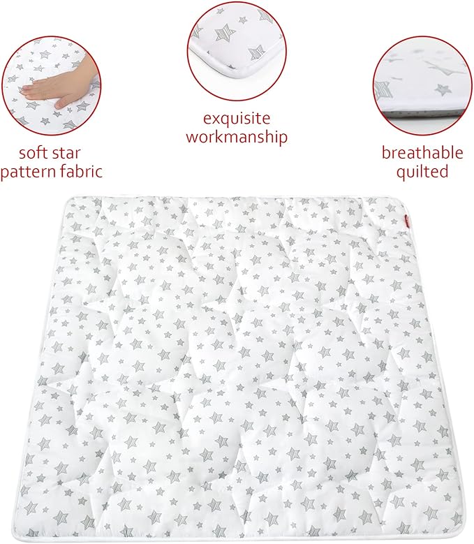 Moonsea Mat of Teepee Tent for Kids, Anti Slip Bottom Square Padded Rug 43''x 43'' Kids Teepee Pad for Boys and Girls, Toddler Quilted Mat, White Star