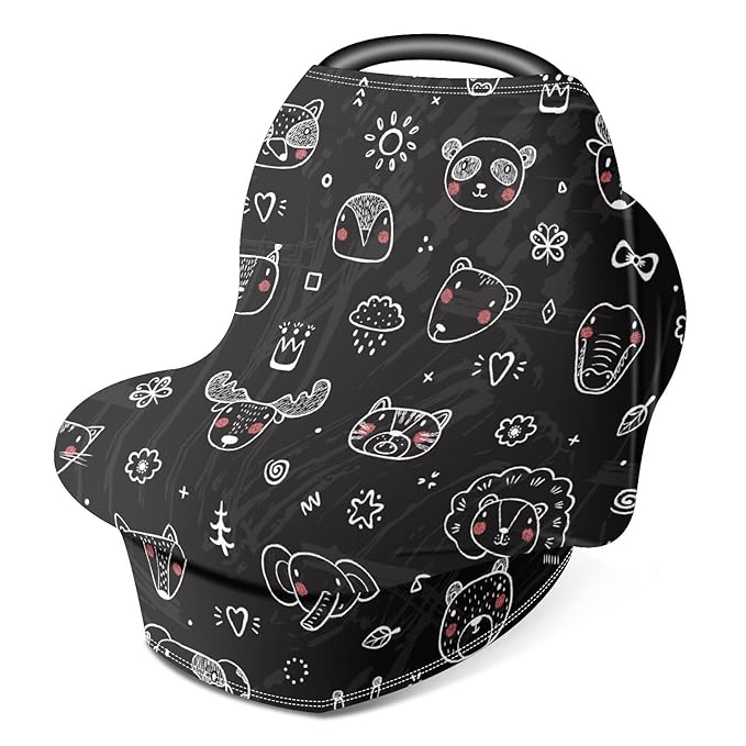 Baby Car Seat Stroller Covers Panda Fox Bear Nursing Cover Breastfeeding Scarf Soft Breathable Stretchy Coverage Carseat Canopy Cover for Boys and Girls Soft Breathable Multi Use