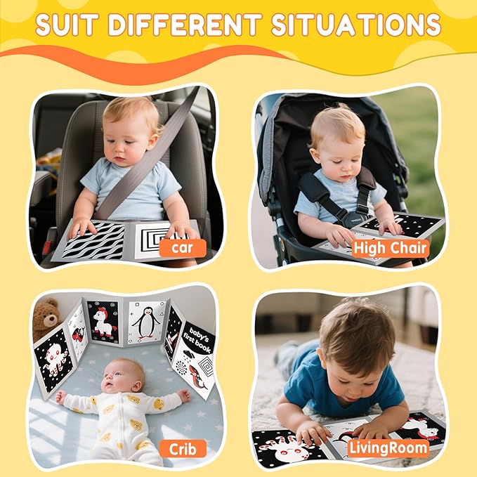 High Contrast Baby Flashcards with Black and White Tummy time Mirror Books, Newborn Brain Development Toys for 0-6 Months Baby as Infants Easter Gift
