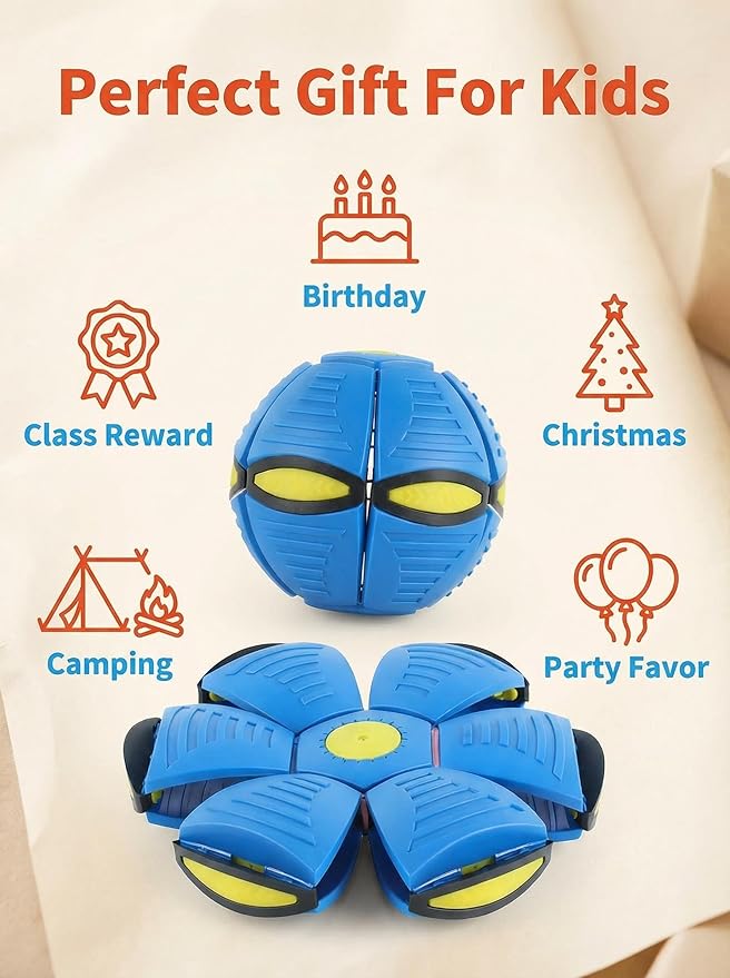 Magic Deformation Ball, Kids Bouncy Ball, Interactive Flying Saucer Pop-Up Toy, Parent-Child Interactive Red Bounce Ball, Collapsible Delay Frisbee Disc Toy with 6 Lights