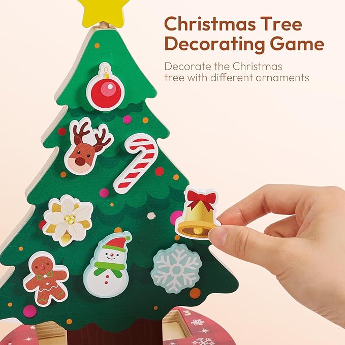 Woodtoe Magnetic Christmas Tree Toy for Toddlers, Montessori Toys for 3 4 5 6 Year Old, Wooden Color Sorting & Stacking Toys, Fine Motor Skills Sensory Toys, Christmas Decorations STEM Gifts for Kids