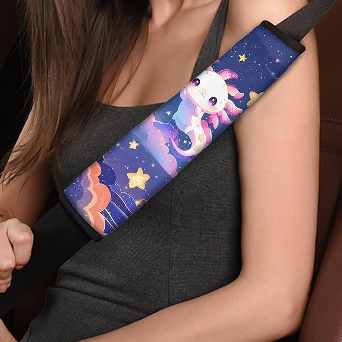 AFPANQZ Galaxy Axolotl Car Seat Belt Pads Covers Harness Vehicle for Adults Kids 1 Pair/Set Safety Seatbelt Cushion Pads Kit Shoulder Straps Pads for Bags