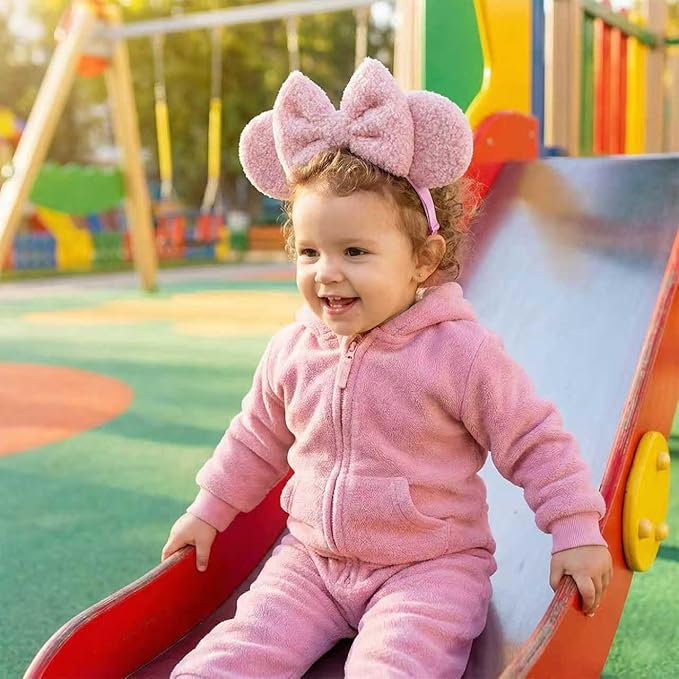 Wool Mouse Ears Headband with Bow, Fleece Adjustable Hair Bow Hairband for Toddlers Baby Girls