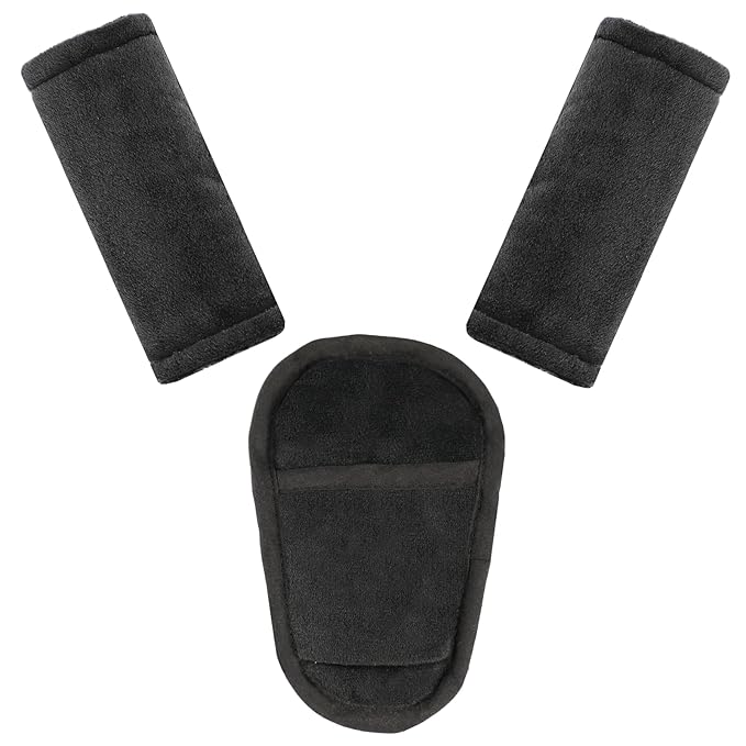 Car Seat Straps Pads for Baby Boys 3 Pieces,Super Soft Car Seat Strap Covers Kids,Man Fai Sky Infant Carseat Shoulder Pading, Hip Support for All Car Seats, Pushchair, Stroller(Black)