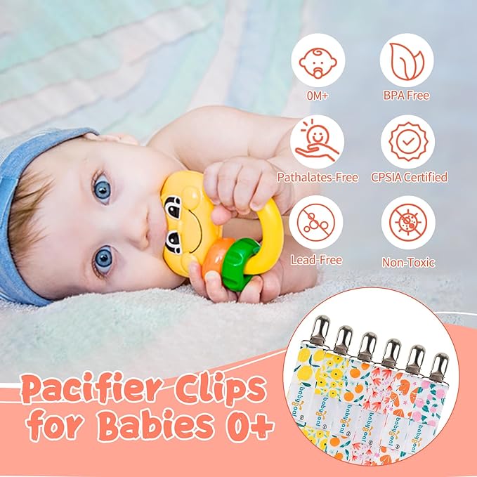 babygoal Girl Fruit Pacifier Clips, 6 Pack Pacifier Holder Clip for Baby Boys and Girls Fits Most Pacifiers