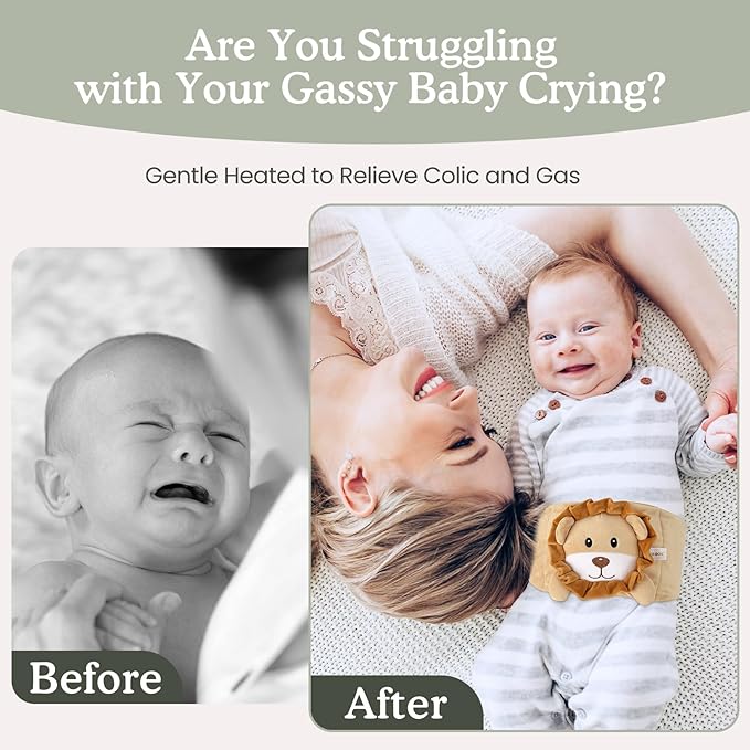 Baby Colic and Gas Relief, Heated Tummy Wrap for Newborns Belly Relief by Soothing Warmth, Baby Heating Pad Swaddling Belt Relief & Soothe Gas, Colic and Upset Stomach in Babies and Toddlers (Lion)