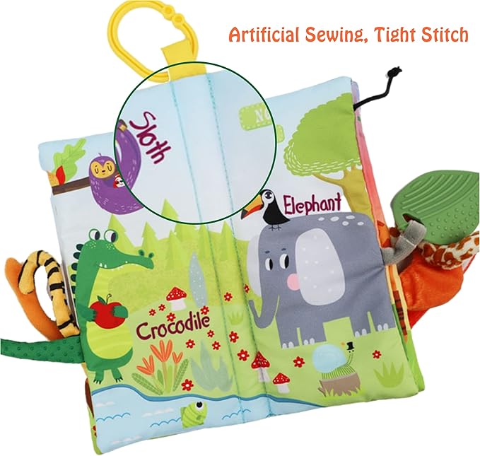 bebe mondo Jungle Baby Stroller Toys,Baby Books 0-6 Months,Touch and Feel Crinkle Cloth Books for Babies Infant Newborn Toys 0-3-6-12-18 Months, Interactive,Shower Gifts for Boys Girls