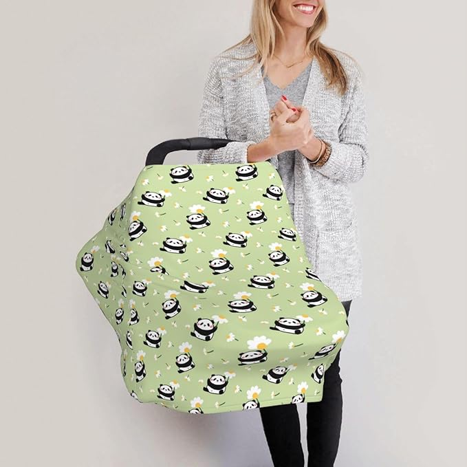 Panda Car Seat Canopy, Baby Breastfeeding Cover, Multi Use Baby Stroller and Carseat Cover, Boys and Girls Shower Gifts