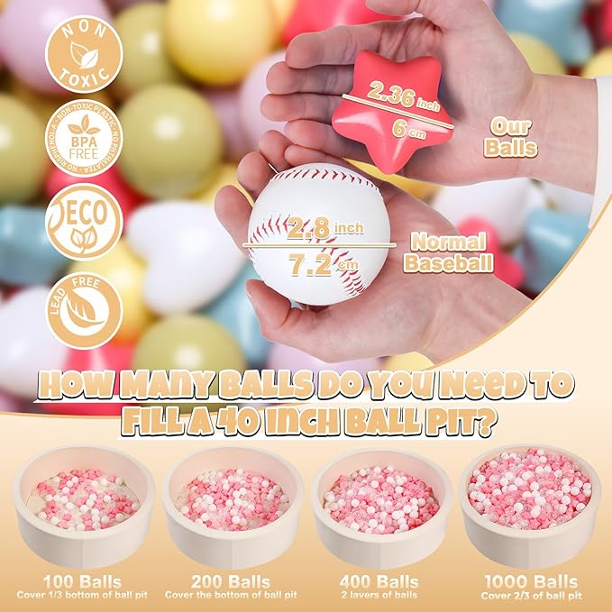 GOGOSO Ball Pit Balls,Plastics Balls for Ball Pit, Stars Hearts Shape for PastelBall for Toddlers Kids